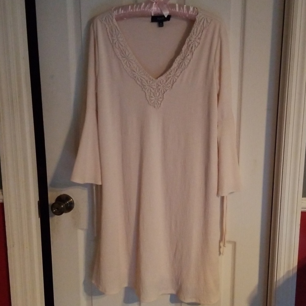 Cream dress, mid length, flared arms